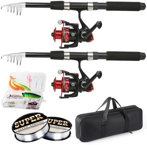 Fishing Rod, 6.9ft 2Pcs Telescopic Fishing Rods Set, Carbon Fiber Fishing Pole, 2PCS Spinning Rod and Reel Combo with Carrier Bag Freshwater Fishing Rod and Reel Combos Kits Fishing Gear