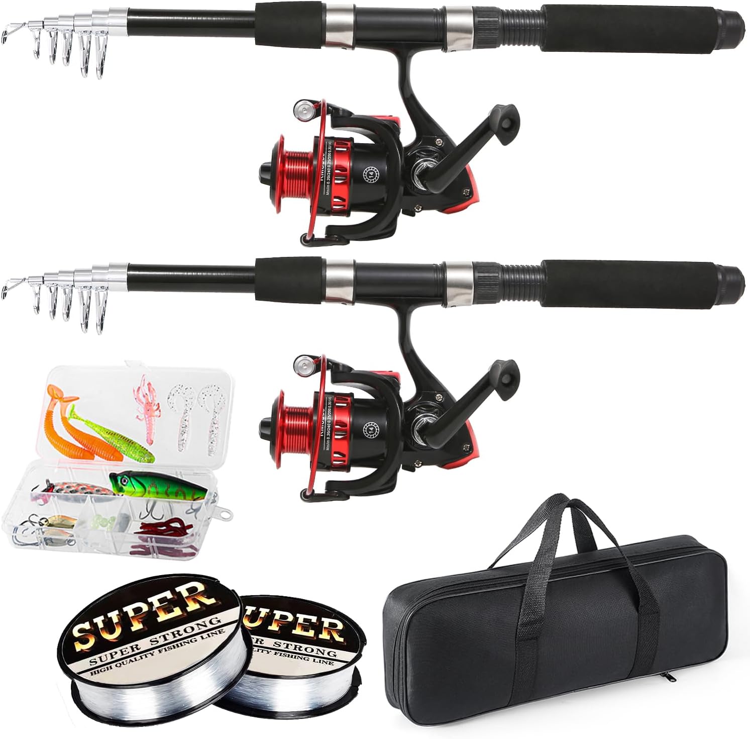 Fishing Rod, 6.9ft 2Pcs Telescopic Fishing Rods Set, Carbon Fiber Fishing Pole, 2PCS Spinning Rod and Reel Combo with Carrier Bag Freshwater Fishing Rod and Reel Combos Kits Fishing Gear - Image 9