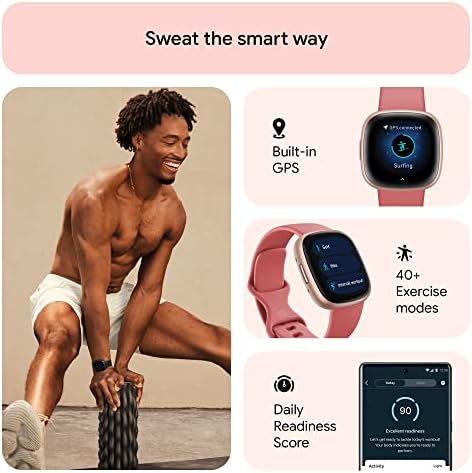 Fitbit Versa 4 Fitness Smartwatch with Daily Readiness, GPS, 24/7 Heart Rate, 40+ Exercise Modes, Sleep Tracking and more, Pink Sand/Copper Rose, One Size (S & L Bands Included) - Image 2