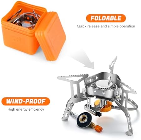 Odoland 3500W/6800W Windproof Camp Stove Camping Gas Stove with Fuel Canister Adapter, Piezo Ignition, Carry Case, Portable Collapsible Stove Burner for Outdoor Backpacking Hiking and Picnic - Image 3