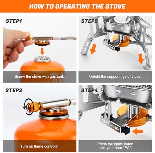 Odoland 3500W/6800W Windproof Camp Stove Camping Gas Stove with Fuel Canister Adapter, Piezo Ignition, Carry Case, Portable Collapsible Stove Burner for Outdoor Backpacking Hiking and Picnic - Image 5
