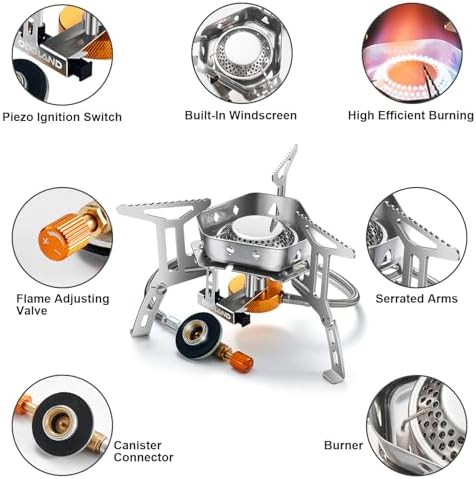 Odoland 3500W/6800W Windproof Camp Stove Camping Gas Stove with Fuel Canister Adapter, Piezo Ignition, Carry Case, Portable Collapsible Stove Burner for Outdoor Backpacking Hiking and Picnic - Image 6