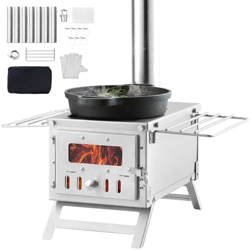 VEVOR Camping Wood Stove Stainless Steel Camping Tent Stove, Portable Wood Burning Stove with Chimney Pipes & Gloves, 700in³Firebox Hot Tent Stove for Outdoor Cooking and Heating with 8 Pipes - Image 2