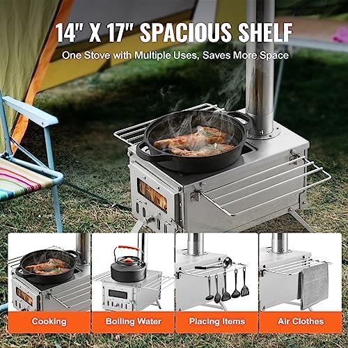 VEVOR Camping Wood Stove Stainless Steel Camping Tent Stove, Portable Wood Burning Stove with Chimney Pipes & Gloves, 700in³Firebox Hot Tent Stove for Outdoor Cooking and Heating with 8 Pipes - Image 4