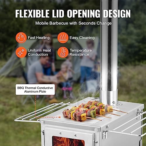 VEVOR Camping Wood Stove Stainless Steel Camping Tent Stove, Portable Wood Burning Stove with Chimney Pipes & Gloves, 700in³Firebox Hot Tent Stove for Outdoor Cooking and Heating with 8 Pipes - Image 8