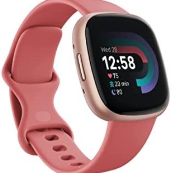 Fitbit Versa 4 Fitness Smartwatch with Daily Readiness, GPS, 24/7 Heart Rate, 40+ Exercise Modes, Sleep Tracking and more, Pink Sand/Copper Rose, One Size (S & L Bands Included)