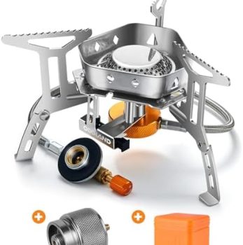 Odoland 3500W/6800W Windproof Camp Stove Camping Gas Stove with Fuel Canister Adapter, Piezo Ignition, Carry Case, Portable Collapsible Stove Burner for Outdoor Backpacking Hiking and Picnic